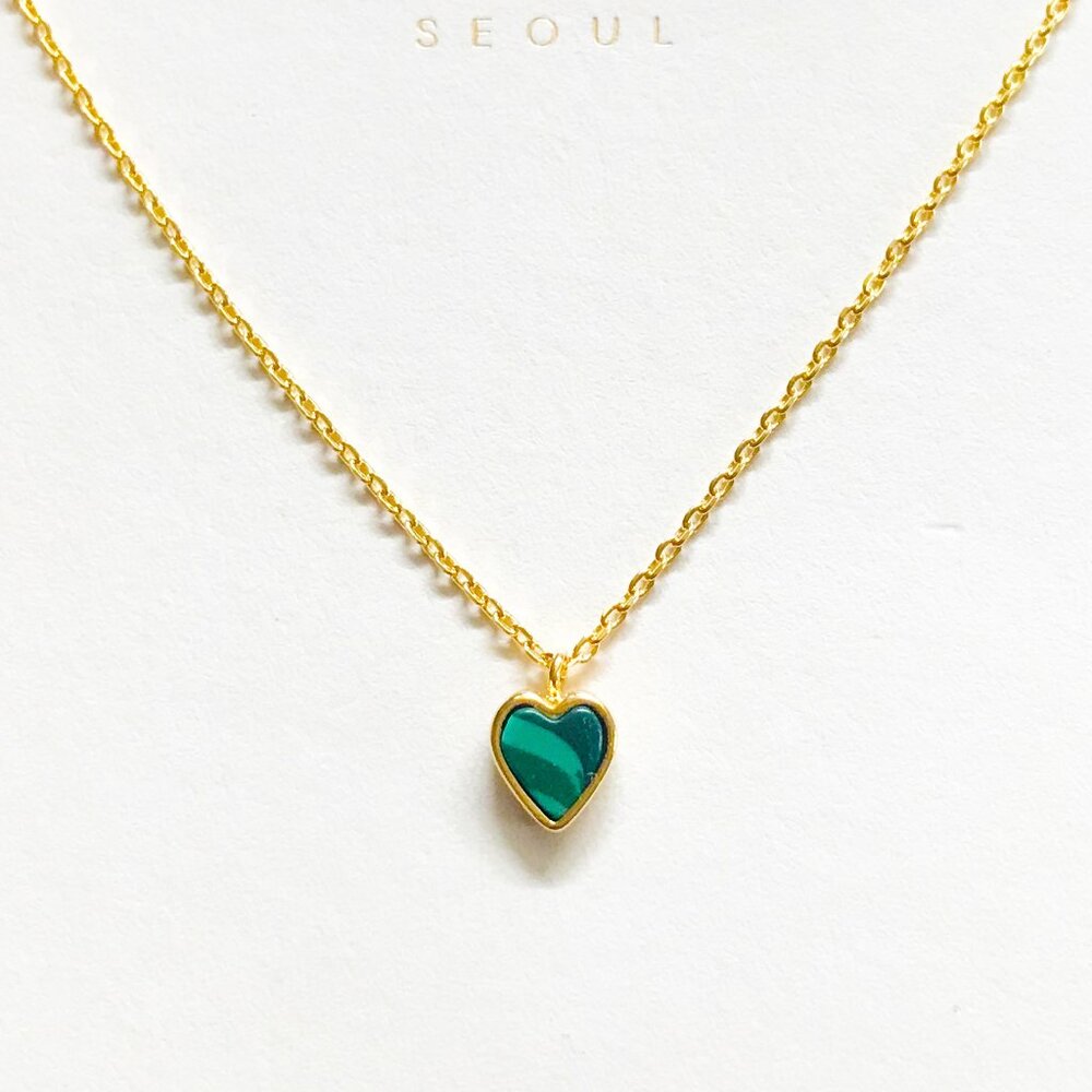 MUSTHAVE Gold Plated Heart Malachite Pendant Short Necklace